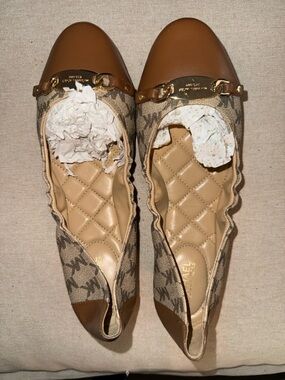 Michael Kors Brown and Tan Logo Leather Ballet Flats